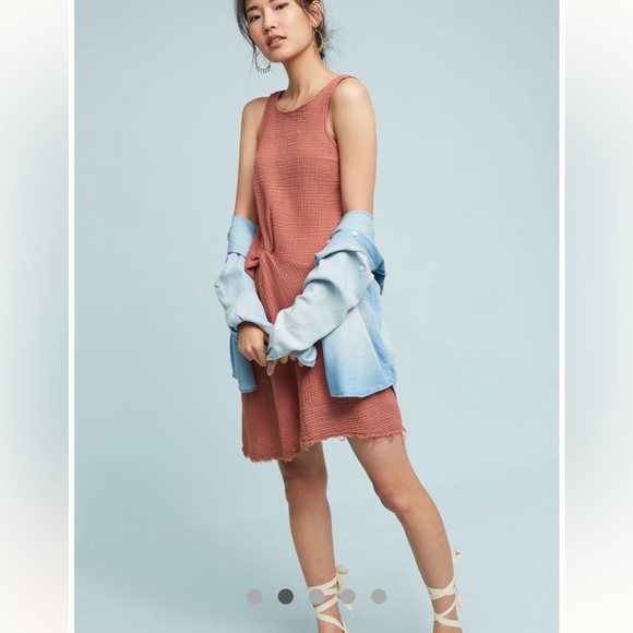 Amadi Shayna Rust Sleeveless Dress with Knot Detail. Slub Cotton. Size M, Travel - Picture 10 of 14